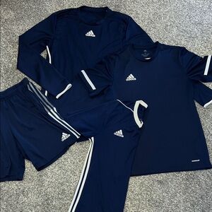 Adidas Dark Blue Athletic Apparel with White Stripes